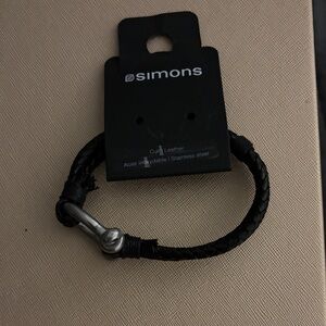 Simons Black Braided Leather Bracelet